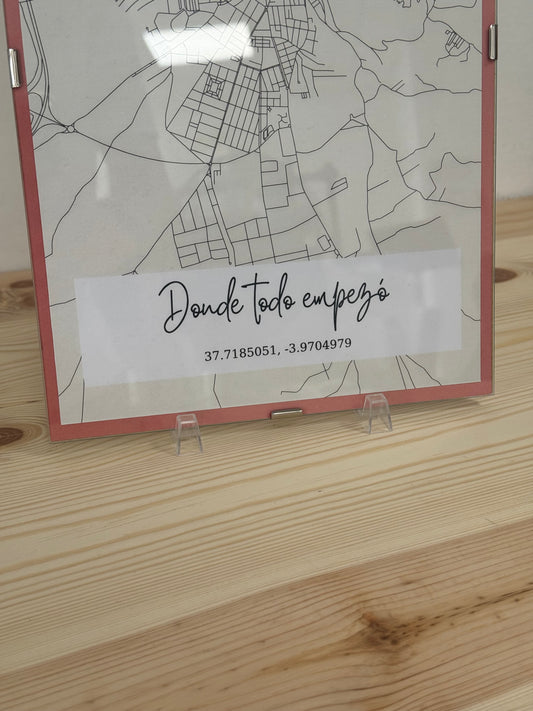 Cuadro personalizado con mapa y coordenadas - 20x30 cm