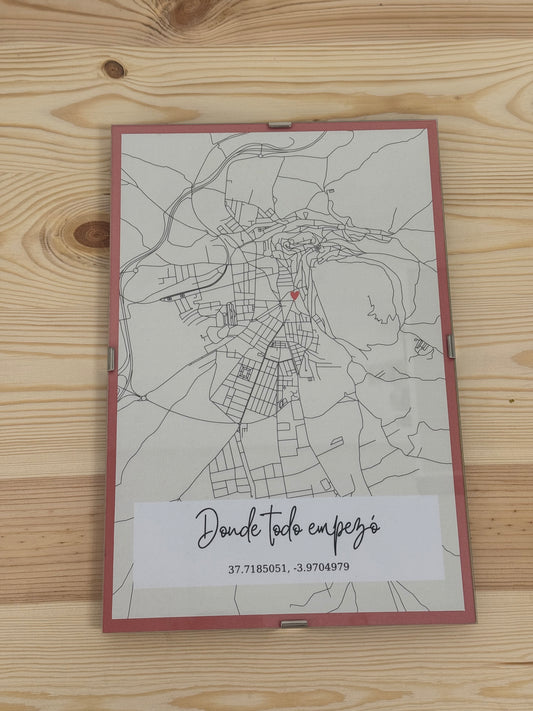 Cuadro personalizado con mapa y coordenadas - 20x30 cm